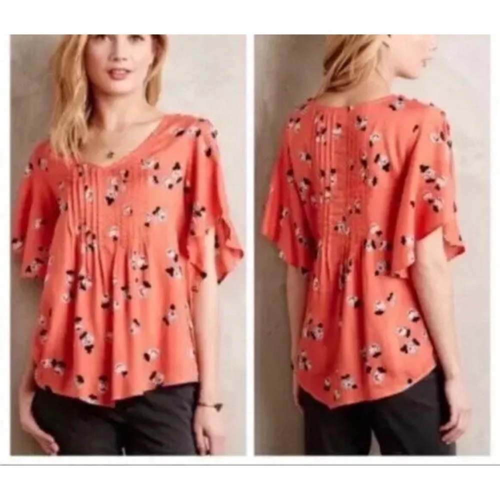 ANTHROPOLOGIE MAEVE MAYA FLORAL FLUTTER SLEEVE TOP - Picture 10 of 10